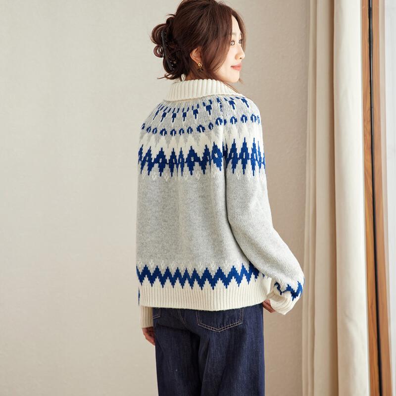 Srcr Women's Thickened Pure Wool Fair Isle Jacquard Sweater