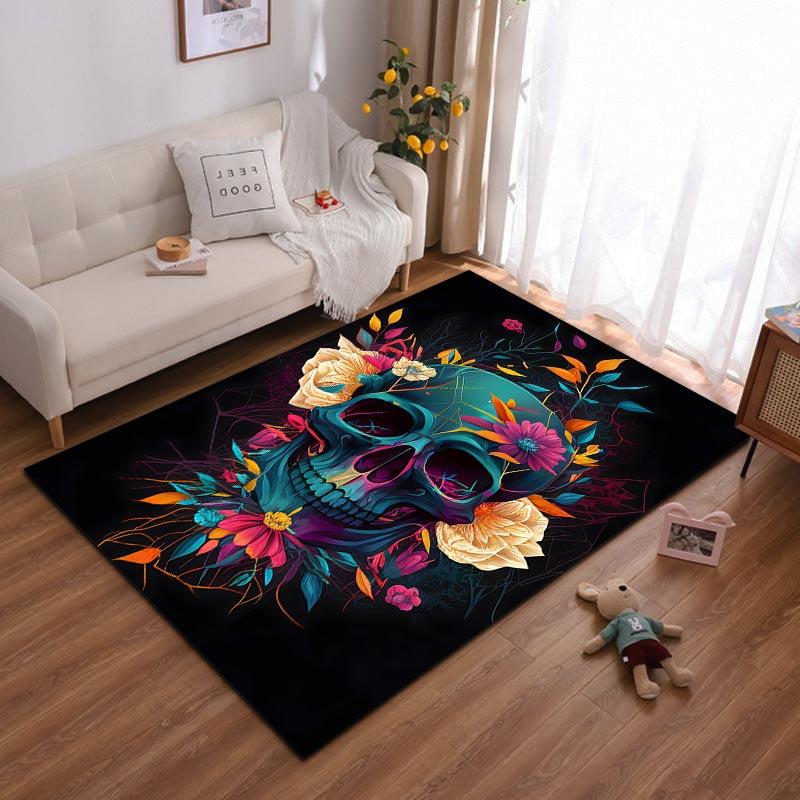 

Colorful Skull Pattern Carpet with Floral Design, Gothic Home Decor Suitable for use as an anti-slip for living room bedroom sofas 40x60cm( 15x23in )