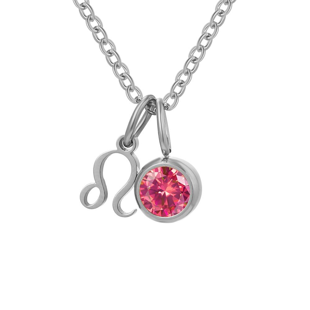 eManco Zodiac Rune Necklace with Rhinestone Birthstone in Stainless Steel