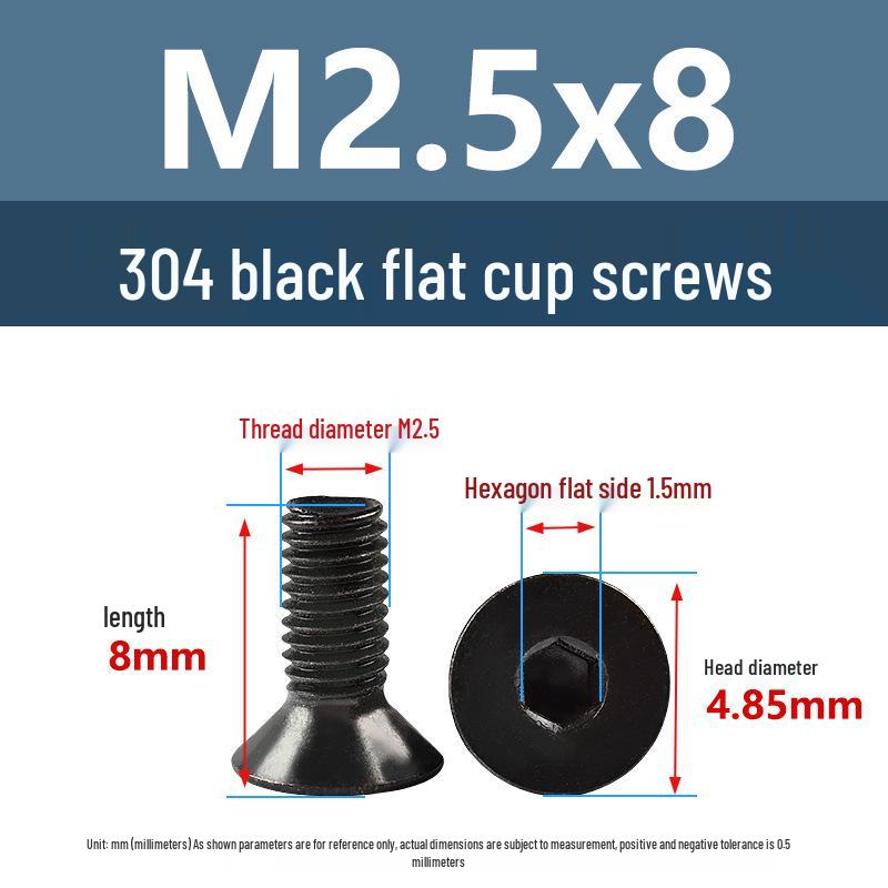 Yigu Black 304 Stainless Steel Extended Flat Head Hex Socket Screws (M2, M3, M4)