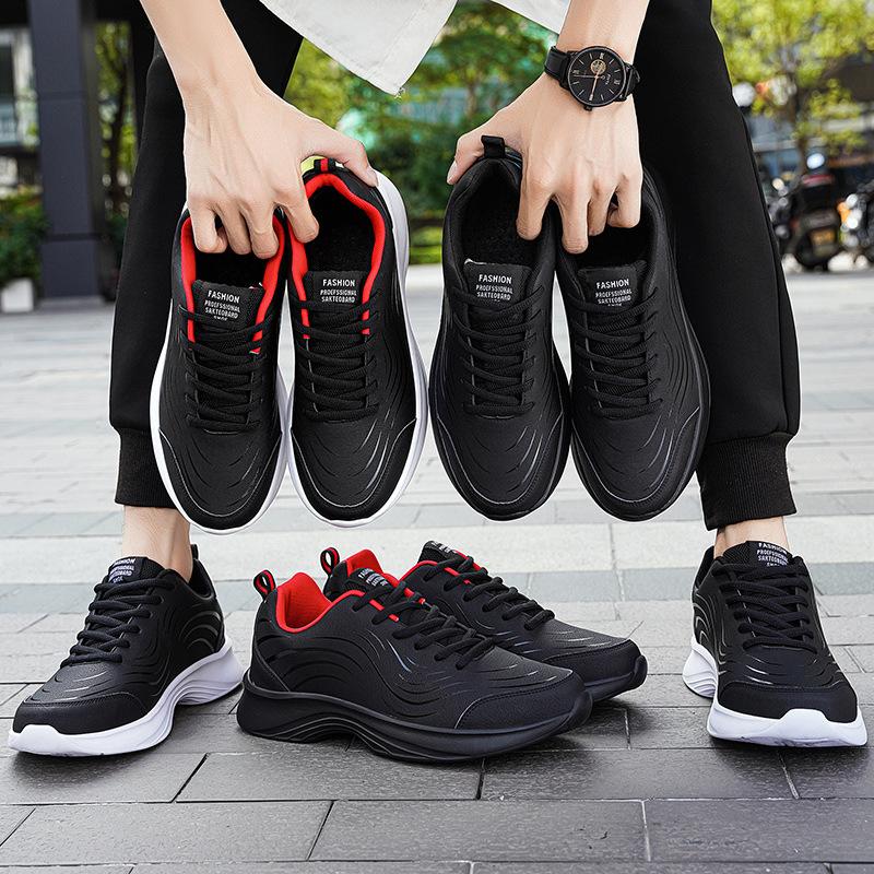 Spring and Autumn Shoes New Leather Surface Waterproof Lightweight Soft Sole Sneakers Black Non-slip Comfortable Casual Shoes