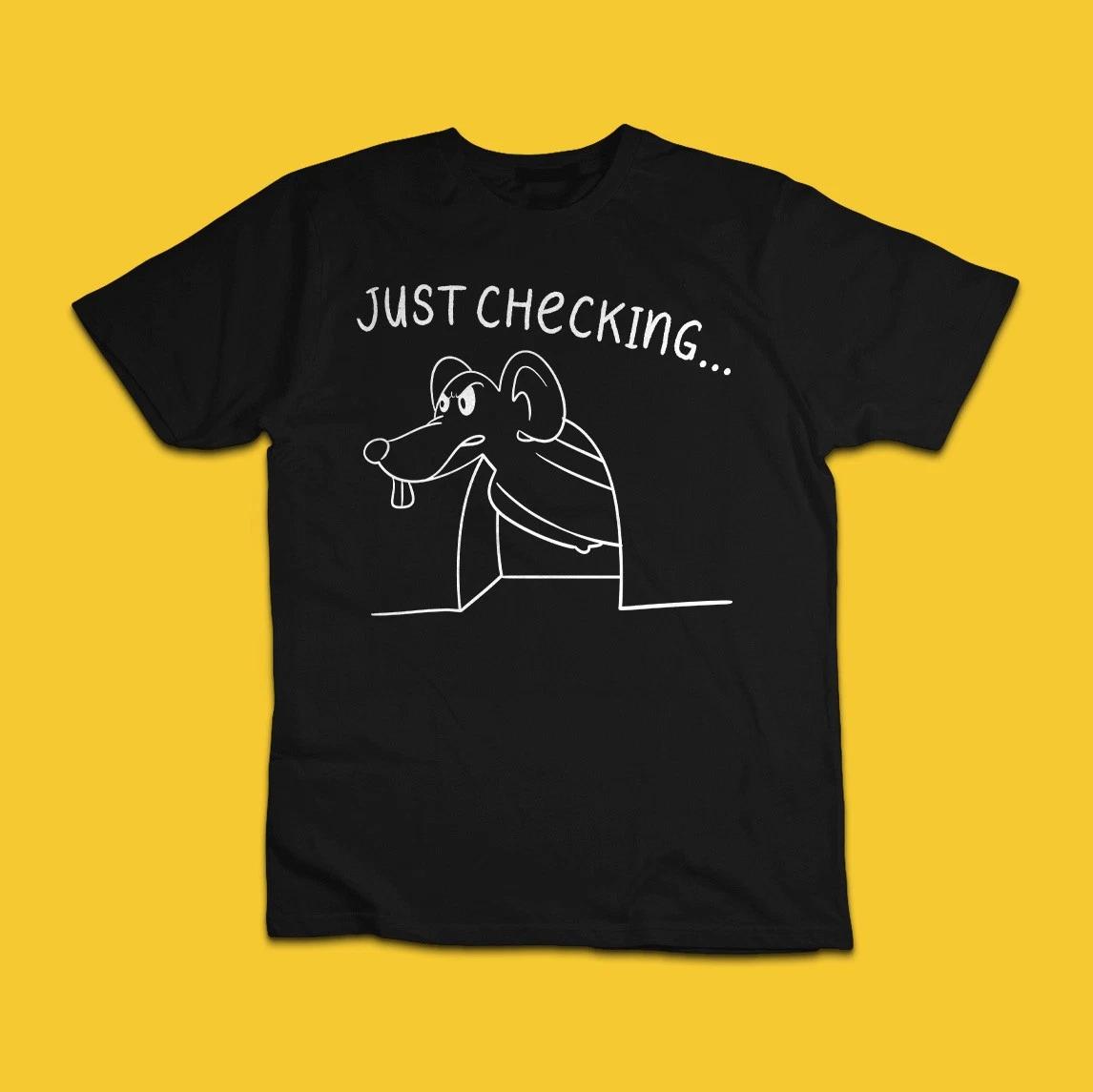 Just Checking Funny Sneaky Rat Graphic T-Shirt S
