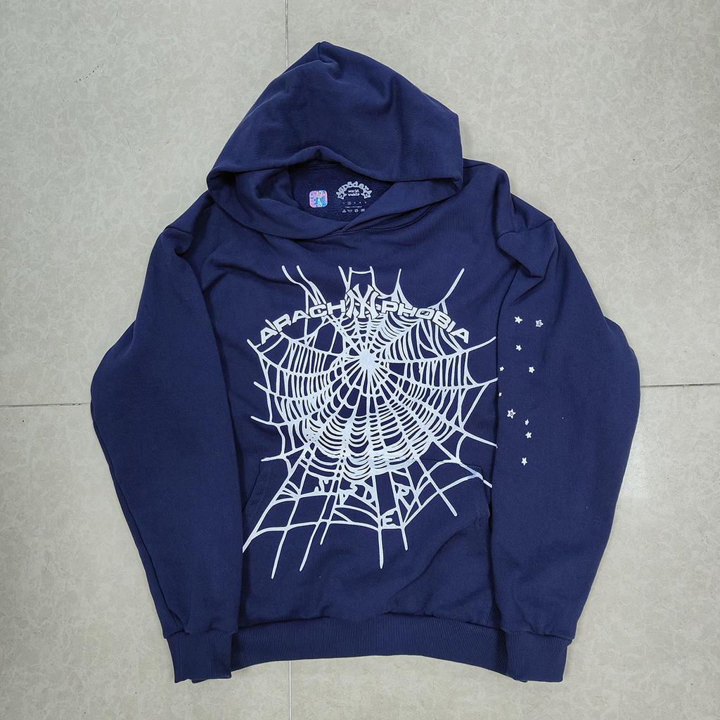 European and American Trendy Brand Sp5der Spider Web Print Hooded Sweater for Men and Women Loose Heavy Fleece Hip Hop Couple Hoodie
