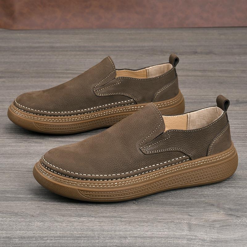 Men s Retro Soft Leather Slip-On Shoes - Lazy Style, Wide Fit Size 44