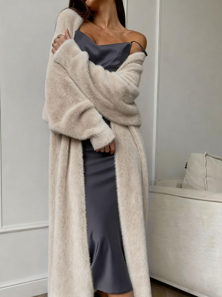 Long White Knit Cardigan Coat with Open Front