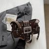Yogodlns Borse a Spalla da Donna in PU Stile Punk con Borchie Moda Retro Y2k Stampa Leopardo Borsa Sottobraccio da Donna Design Raffinato con Cintura Borse Cool per Ragazze