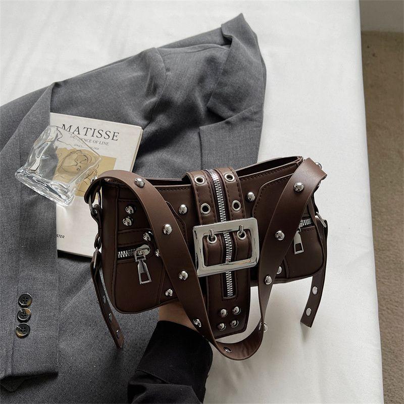 Yogodlns Borse a Spalla da Donna in PU Stile Punk con Borchie Moda Retro Y2k Stampa Leopardo Borsa Sottobraccio da Donna Design Raffinato con Cintura Borse Cool per Ragazze