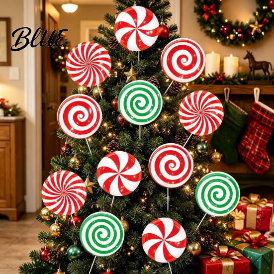 Spiral Candy Cane Party Supplies 12Pcs Christmas Yard Stakes Hollow Board Garden Decor with Metal Spikes Themed Seasonal Decorations Red White Green