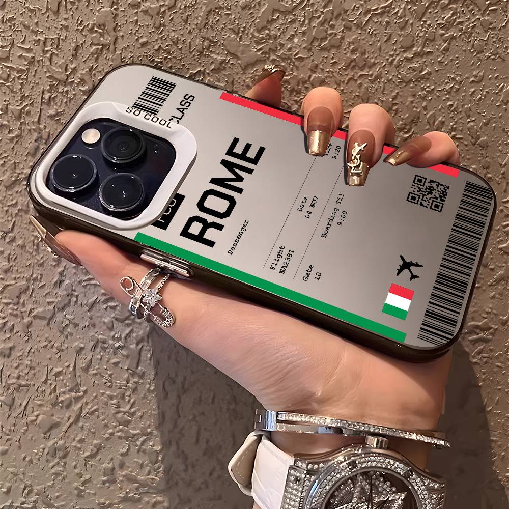 Italy Plane Travel Ticket Phone Case For iPhone 16 15 14 13 12 11 Plus Pro Max Multicolor Aurora Laser Shockproof Funda Cover