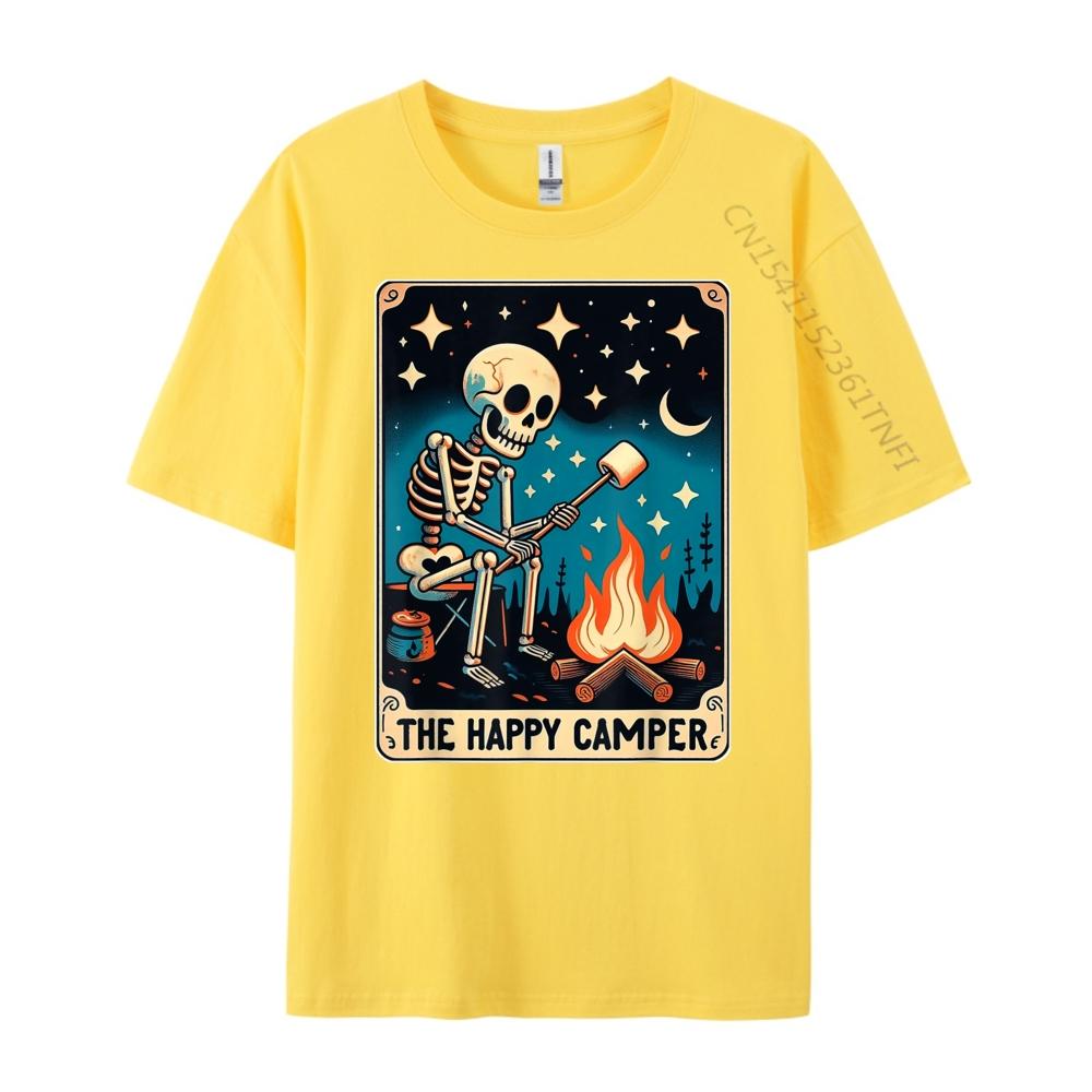 Happy Camper Tarot Card Skeleton Camper Funny Camping Fall Clothes Aesthetic Mens TShirts Cinco de Mayo