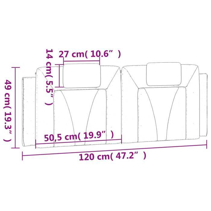VidaXL Coussin de Tête de Lit, Oreiller de Lecture avec Fermeture à Glissière, Coussin de Lecture pour Lit Chambre, Noir 120 374781