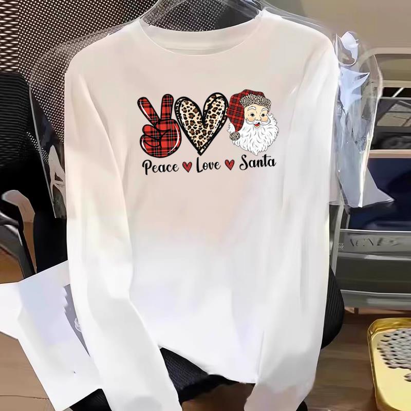 (Asian Size) holiday trend Print T Shirt Graphic Tee Women merry Christmas new year Casual Fashion Top o-neck Clothing Long Sleeve T-shirts