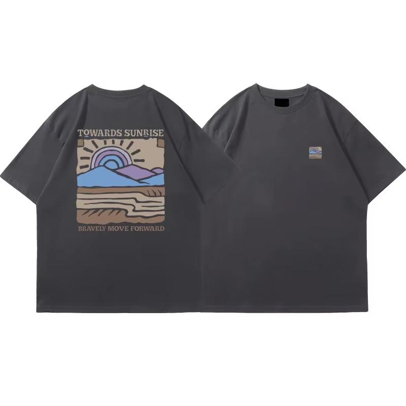 

American Retro Pattern Printed Shortsleeved Crew Neck pure Cotton Tshirt Unisex Top Casual Fashion Streetwear Top 4XL