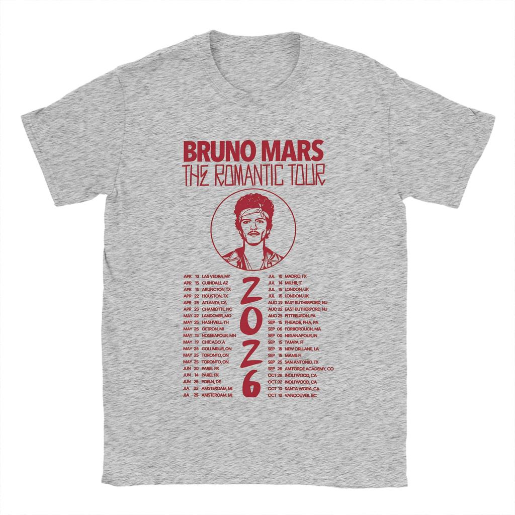 Bruno Mars The Romantic Tour 2026 Men T Shirt  Novelty Tee Shirt Short Sleeve Round Neck TShirts Cotton Gift Idea Clothing