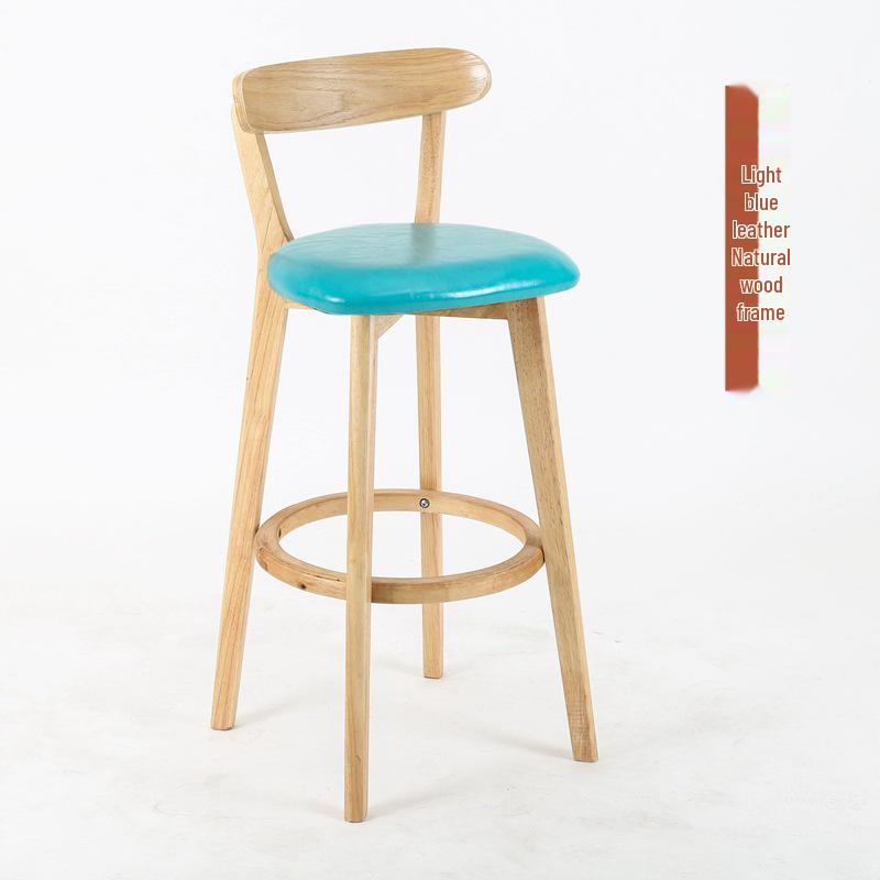 Nordic Solid Wood Bar Stool with Backrest - Modern Minimalist High Chair for Home or Milk Tea Shop
