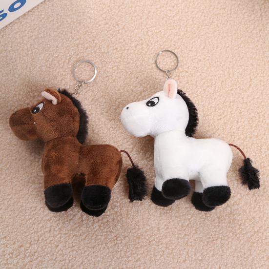 Cute Cartoon Plush Horse Doll Keychain Miniature Stuffed Animal Keyring Bag Pendant Stress Relief Toy