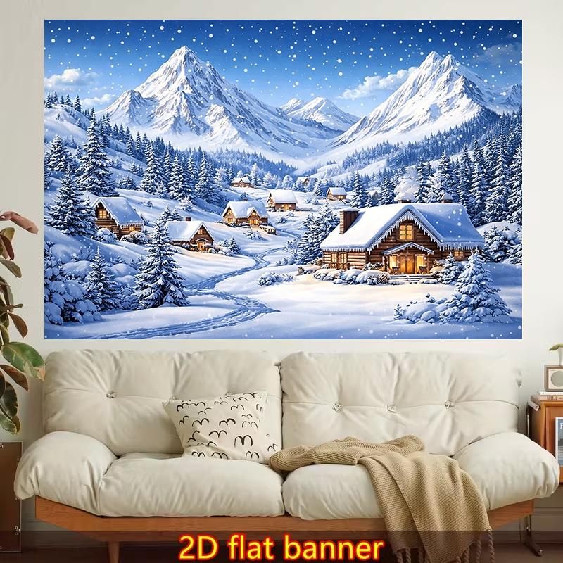 Snow Landscape Mountain House Canvas Wall Art Picture Print Nordic Cabin Forest Winter Decor Gallery Poster Sofa Backdrop Living