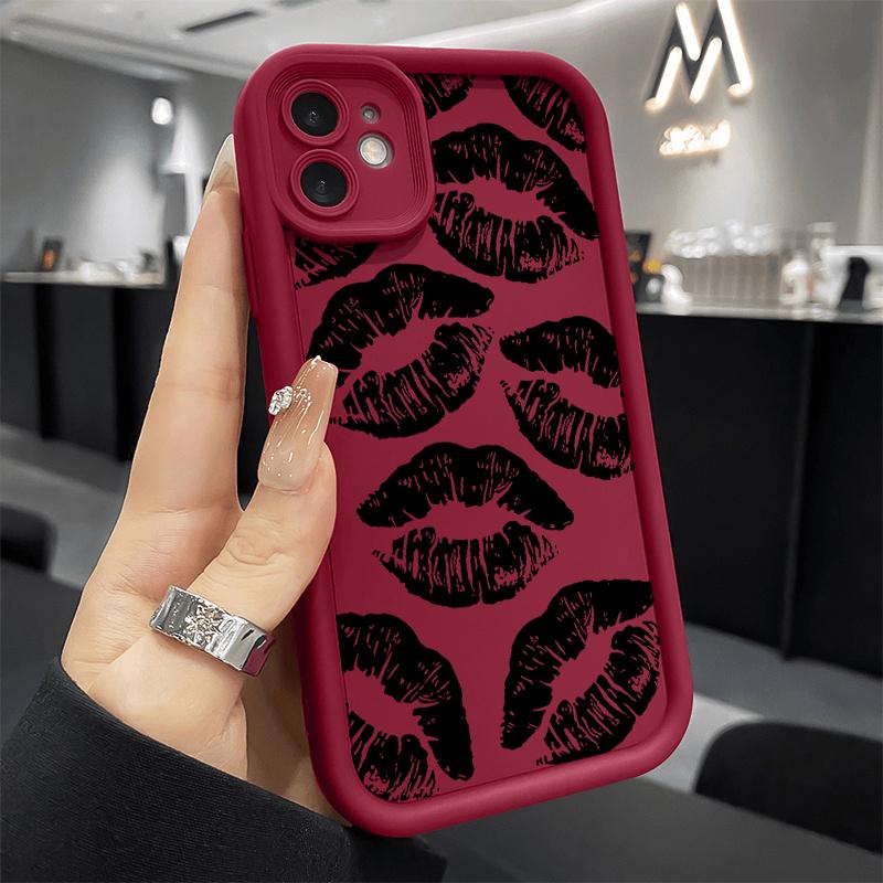 Süße Rosa Lippenabdruck Silikon Weiche Handyhülle Für iPhone 11 12 13 14 15 16 16e 17 Pro Max XS XR X 16 Plus Stoßfeste Süßigkeiten Hülle