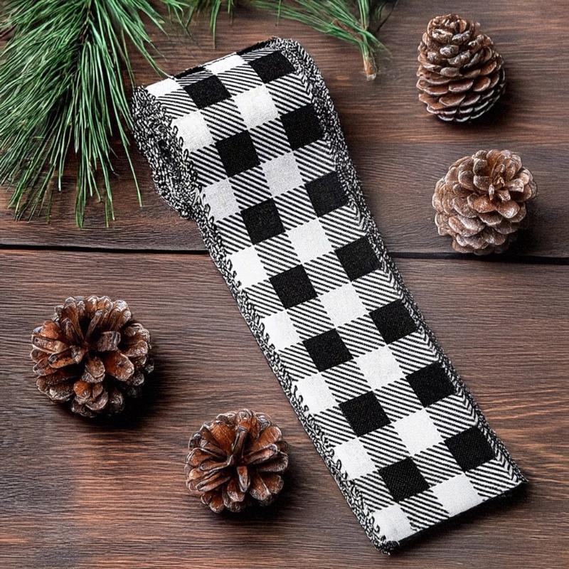 Durable Polyester Christmas Ribbon Strips For DIY Crafts Gift Packaging Tree Decorations Classical Black White Design