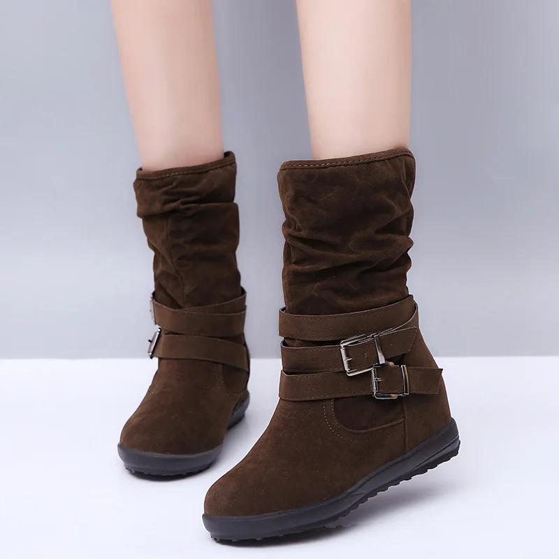 Fashion Women Boots Fashion Casual Ladies Shoes Boots Suede Leather Buckle Boots High Heeled Snow Shoes For Femme Ladies Shoes 691