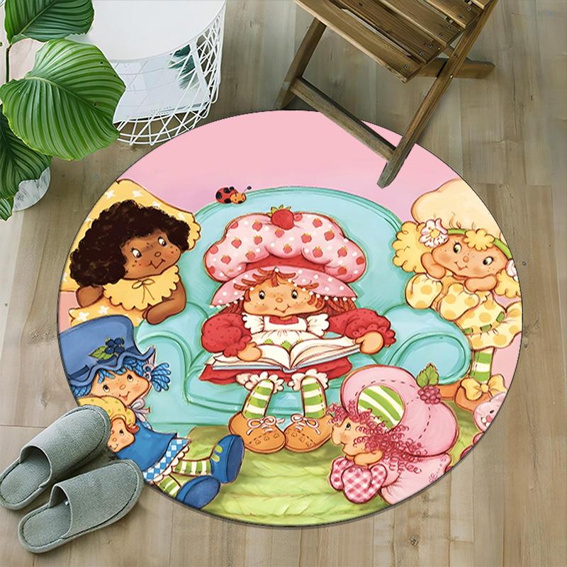 1pc Strawberry Princess4 Print Round Carpet Chair Round Carpet Suitable for Bedroom Living Room Home Decorative Carpet