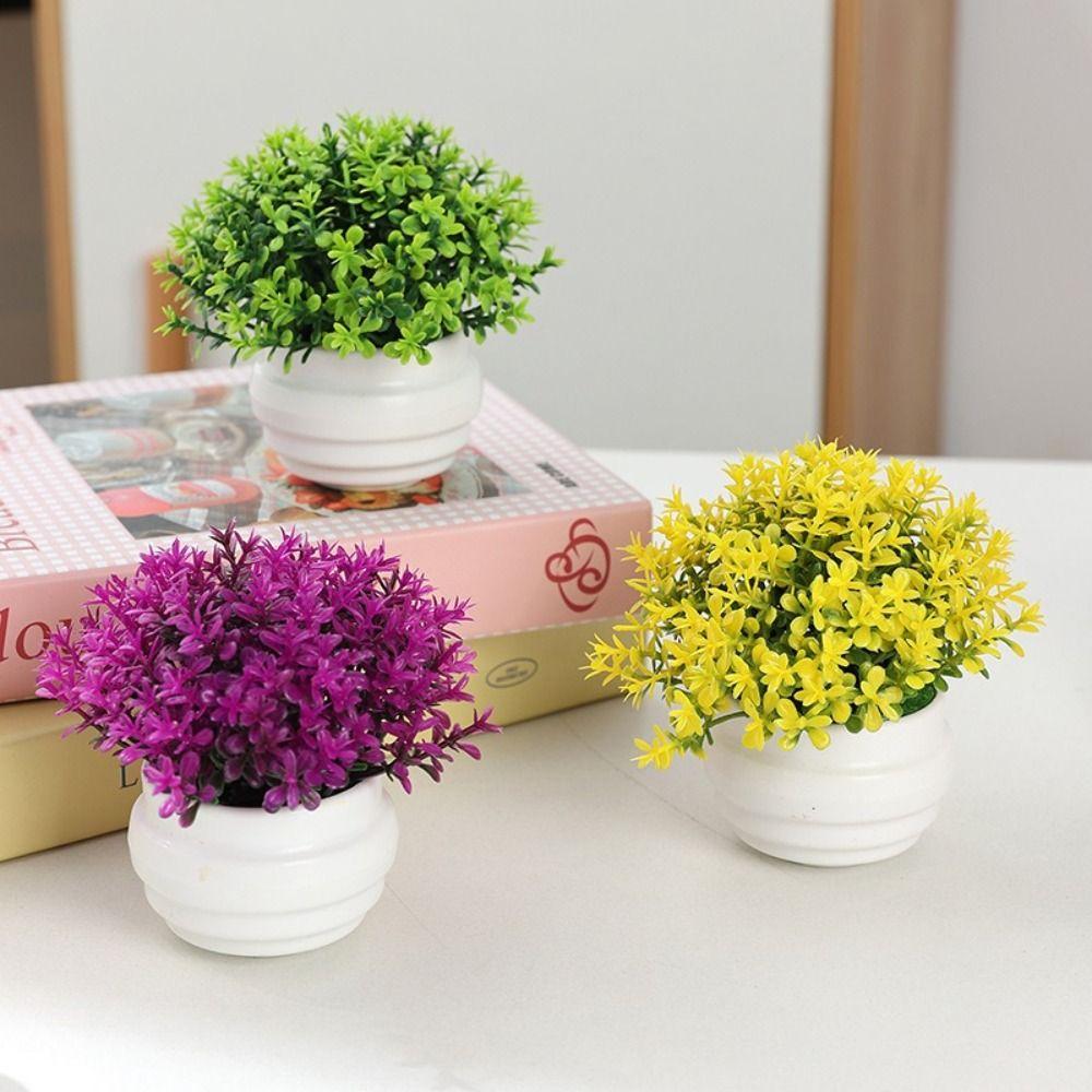 Plastic Artificial Potted Flowers Pink Fake Flower Bonsai Artificial Faux Plants  Indoor Decoration