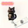 2D Flat Acrylic Black Cat Coffee Cup Retractable Badge Reel, Solid PMMA Clip On ID Holder For Nurse Doctor Medical Student And Office Workplace Staff