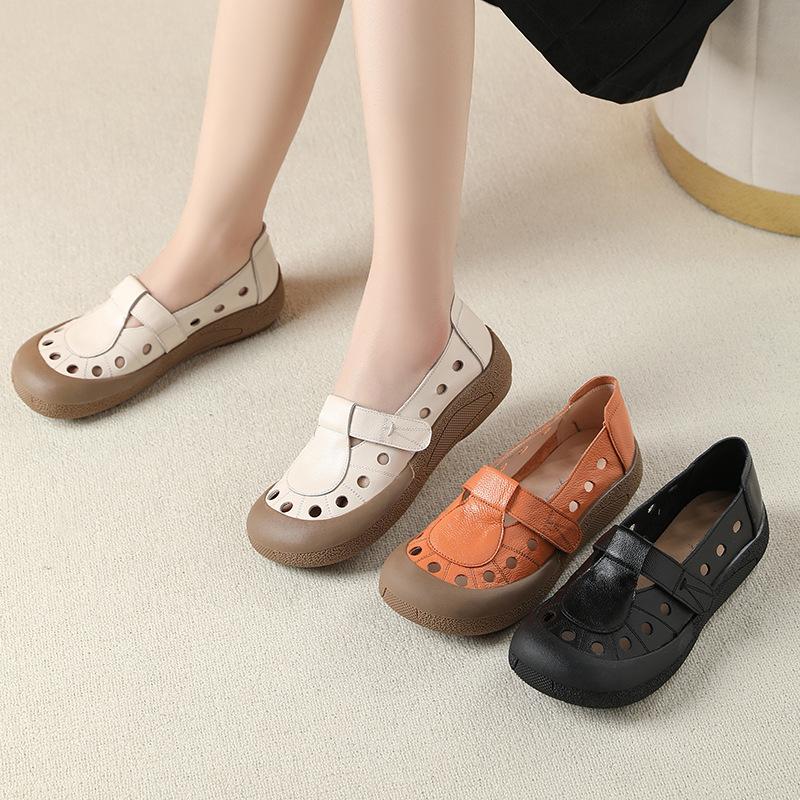 Fashion GKTINOO 2025 Genuine Leather Shoes Hollow Out Women Ballet Flats Summer Women's Solid Soft Bottom Shoes Woman Slip On Loafers