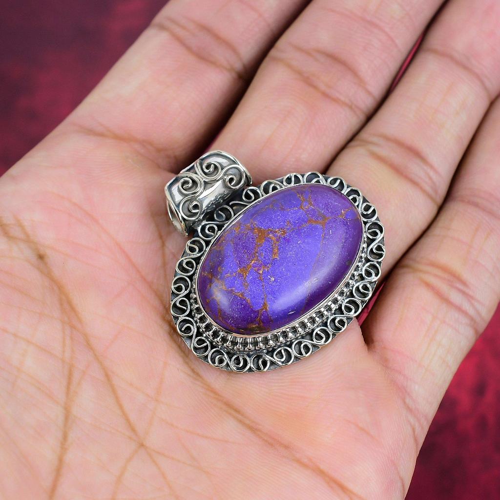 Purple Copper Turquoise Pendant, 925 Sterling Silver Pendant Jewelry, Gift For Women Handmade Pendant Gemstone Jewelry