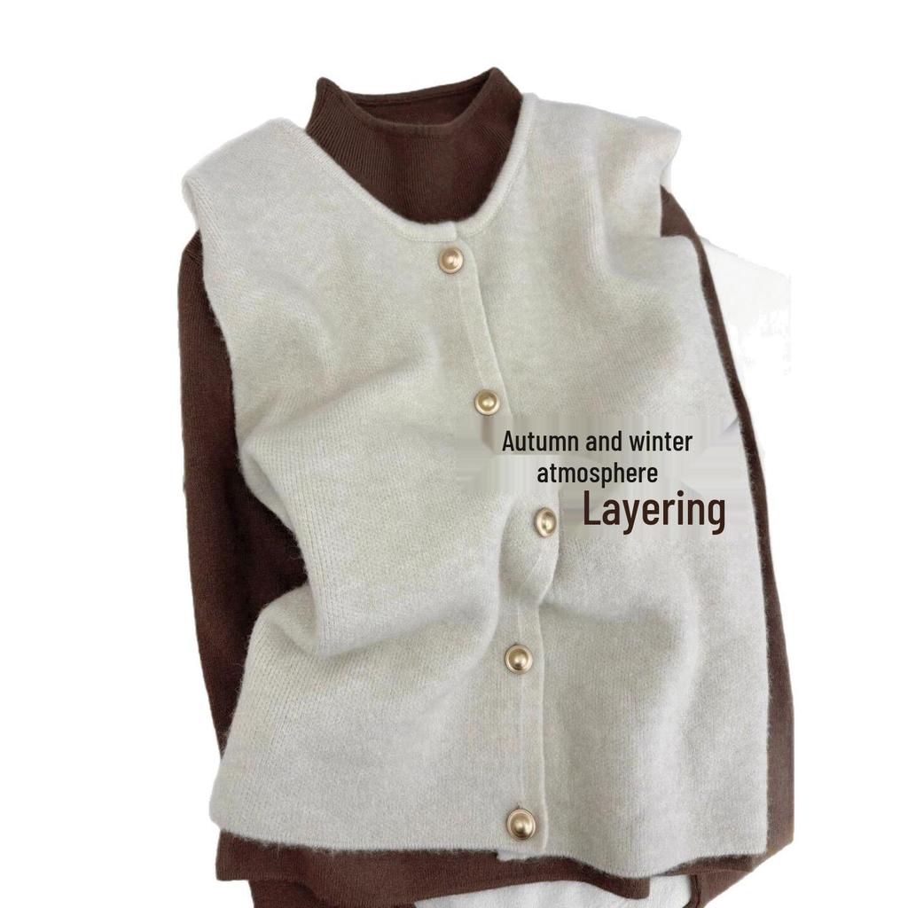 Korean Style Retro Knit Vest Cardigan - Soft, Fluffy, Loose Fit, Round Neck Perfect for Autumn and Winter