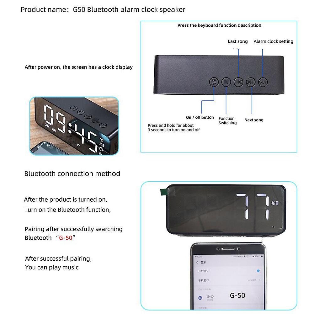 Digital Display Mirror Alarm Clock with Radio Bluetooth-compatible Speaker Home Study Decoration