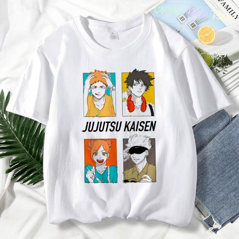 Japonské tričko Manga Jujutsu Kaisen Top Dámské Anime Gojo Satoru Tričko s potiskem Funny Gojo Cat Grafika Tričko Kawaii Neformální topy