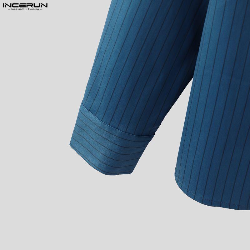 INCERUN S-5XL Men Lapel Neck Long Sleee Patchwork Striped Print Buttons Down Shirts