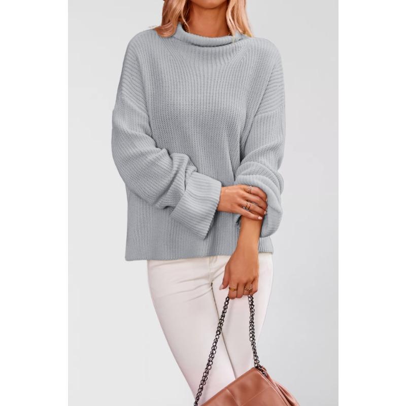 New Autumn and Winter Temu Hot Sale Solid Color Flared Sleeve Pullover Crew Neck Sweater Women's Knitted Sweater