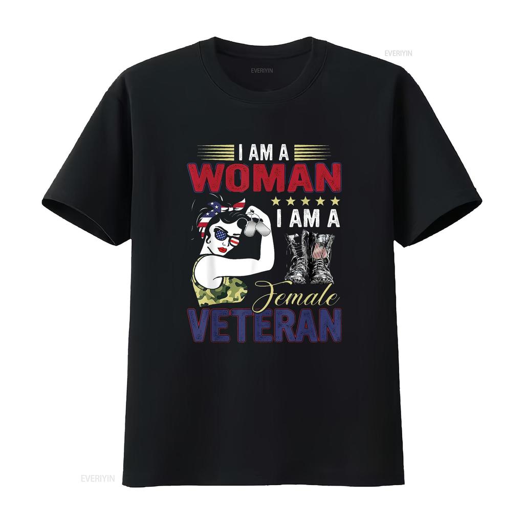 I Am A Woman Veteran Female T Shirt Vintage Washed Unisex Graphic Soft Slightly Fashion Homme Streetwear Designer Clothes