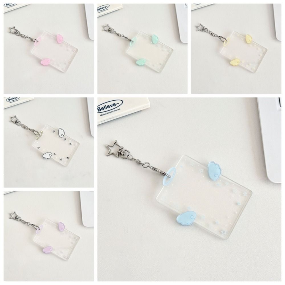 New Acrylic Card Holder Cartoon Kawaii Photos Protective Cover Wings Stars ID Card Card Holder Student