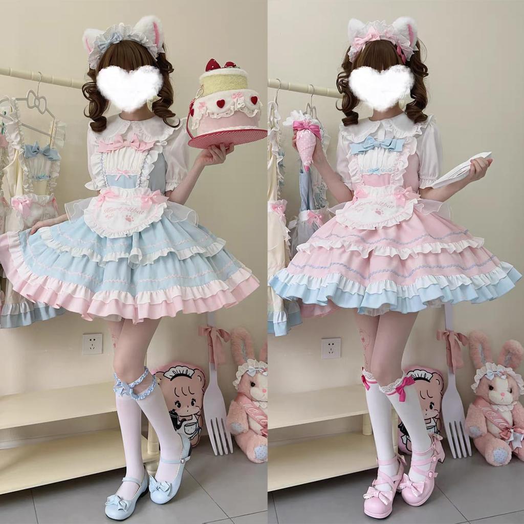 Lolita Idol Kostüm JSK Kurzarm Mori Prinzessin Süß Mittel [FULINE] 5-teiliges Set, Kleid, Hemd, Band, verträumt, Mädchen, Rüschen, Spitze, Stil,