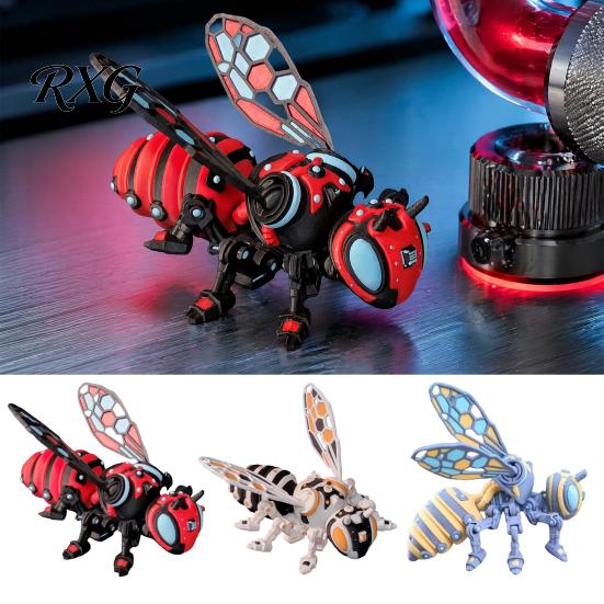 Creative Bookshelf Decoration 3D Printed Articulated Bee Figurine, Flexible Joint Fidget Toy with Keychain, Mechanical Futuristic Desk Accessory