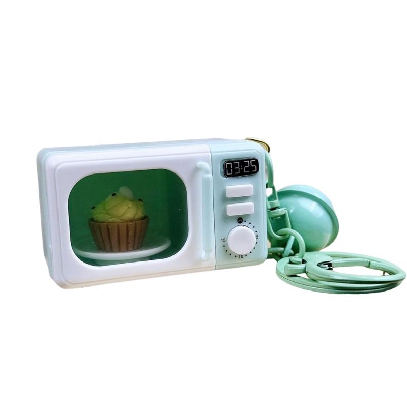 Realistic Pretend Microwave Keyring Fit for Phones Educational Role Play Toy With Rotating Knob And Light Sound Effects