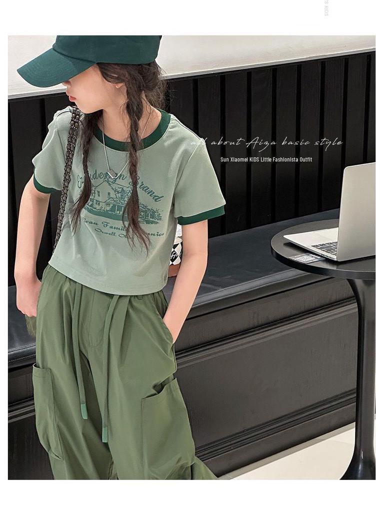 2026 Sommer Koreanischer Stil Sportliche Cargohose & T-Shirt Zweiteiliges Set für Mädchen
