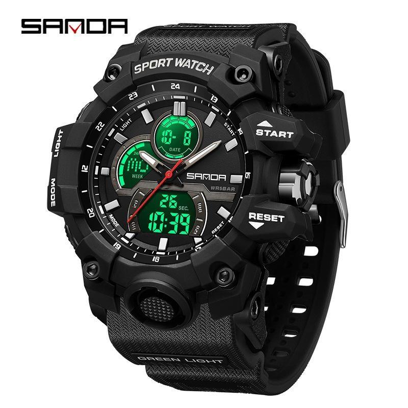 SANDA Multifunctional Military Watch for Men Dual Display Digital Waterproof Luminous Mens Wristwatches Quartz Clock Sport Watches