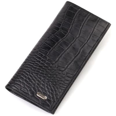 Attractive Vertical Men's Wallet Made of Genuine Leather with Crocodile Effect CANPELLINI 21896 Black