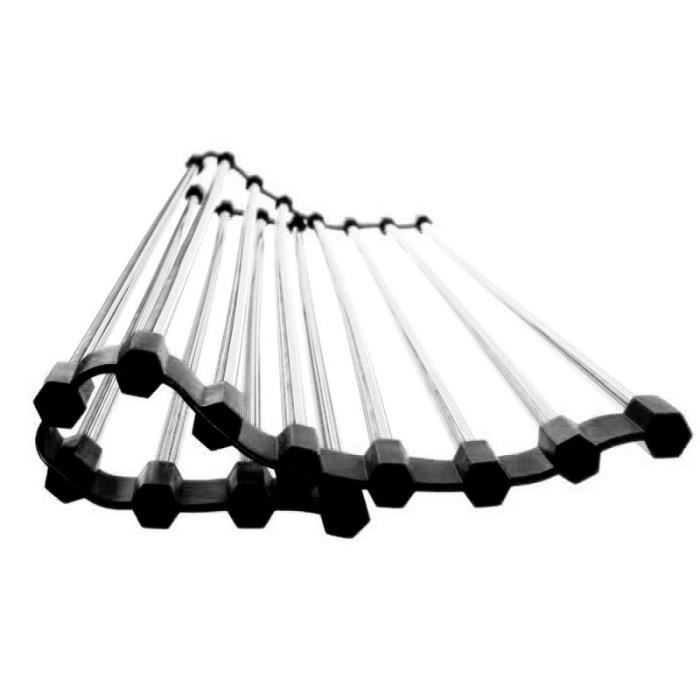 Égouttoir Pliable Antidérapant - SHOP-STORY - 37 x 23 cm - Acier Inoxydable - Silicone - Noir