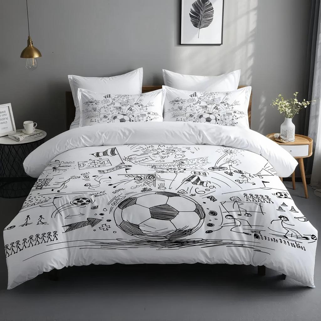 Sports Football 3D Print Bedding Set For Boy Men Cartoon Sport White Football Quilt Cover Home Soft Comfortable Duvet Cover Sets