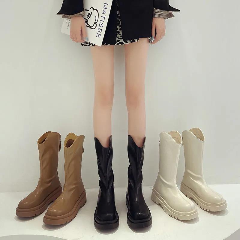 2021 autumn and winter new velvet black medium tube Martin boots women's British style thick-soled fashion versatile thin boots short boots