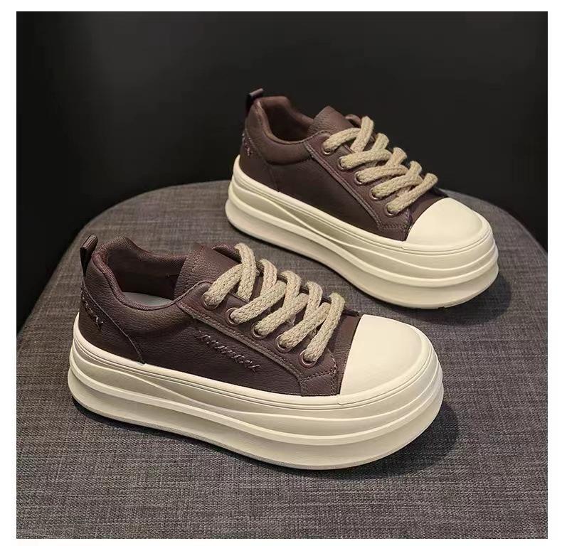

Korean thick-soled heightened foam-soled big-headed bread shoes women s versatile muffin board shoes 2025 autumn soft-soled and lightweight 38 кавовий