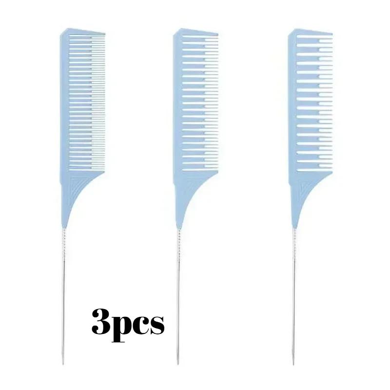 3pcs Hairbrush Hair Styling Combs Tailed Comb Set Coloring Dyeing Comb Salon Tool Sectioning Highlighting Weaving Cutting Comb