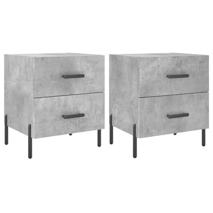 VidaXL Tables de chevet 2pcs gris béton 40x35x47,5cm bois d’ingénierie 827333