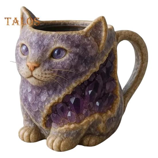 

Кружка для кофе с изображением кота, 3D, искусственная хрустальная смола, художественная чашка с эргономичной ручкой, новинка, подарок для любителей кофе и чая фиолетовый