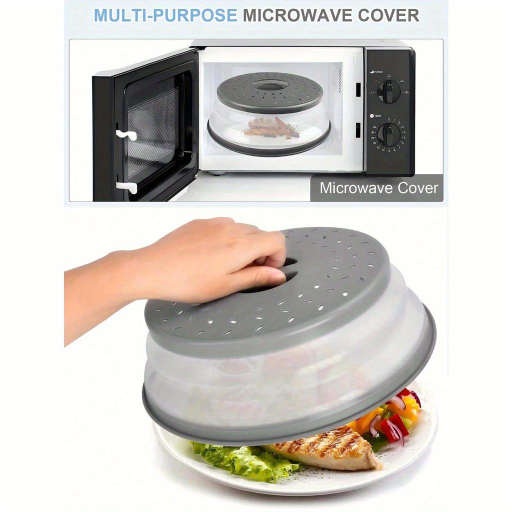1pc Silicone Microwave Splatter Cover with Expandable Food Heating Anti-Splatter Lid, Foldable Drain Basket, Dishwasher Safe, Multi-Purpose Accessory